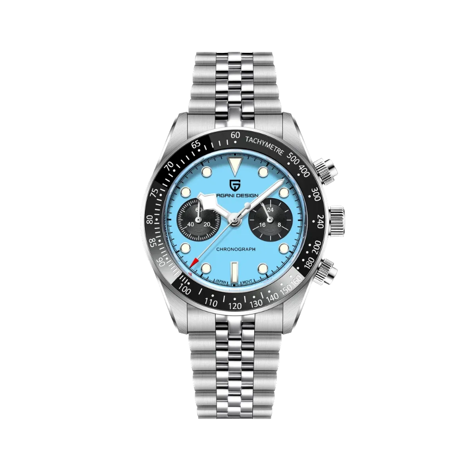 PAGANI DESIGN PD-1813 BB Flamingo chronograph watch with ice blue dial, front view