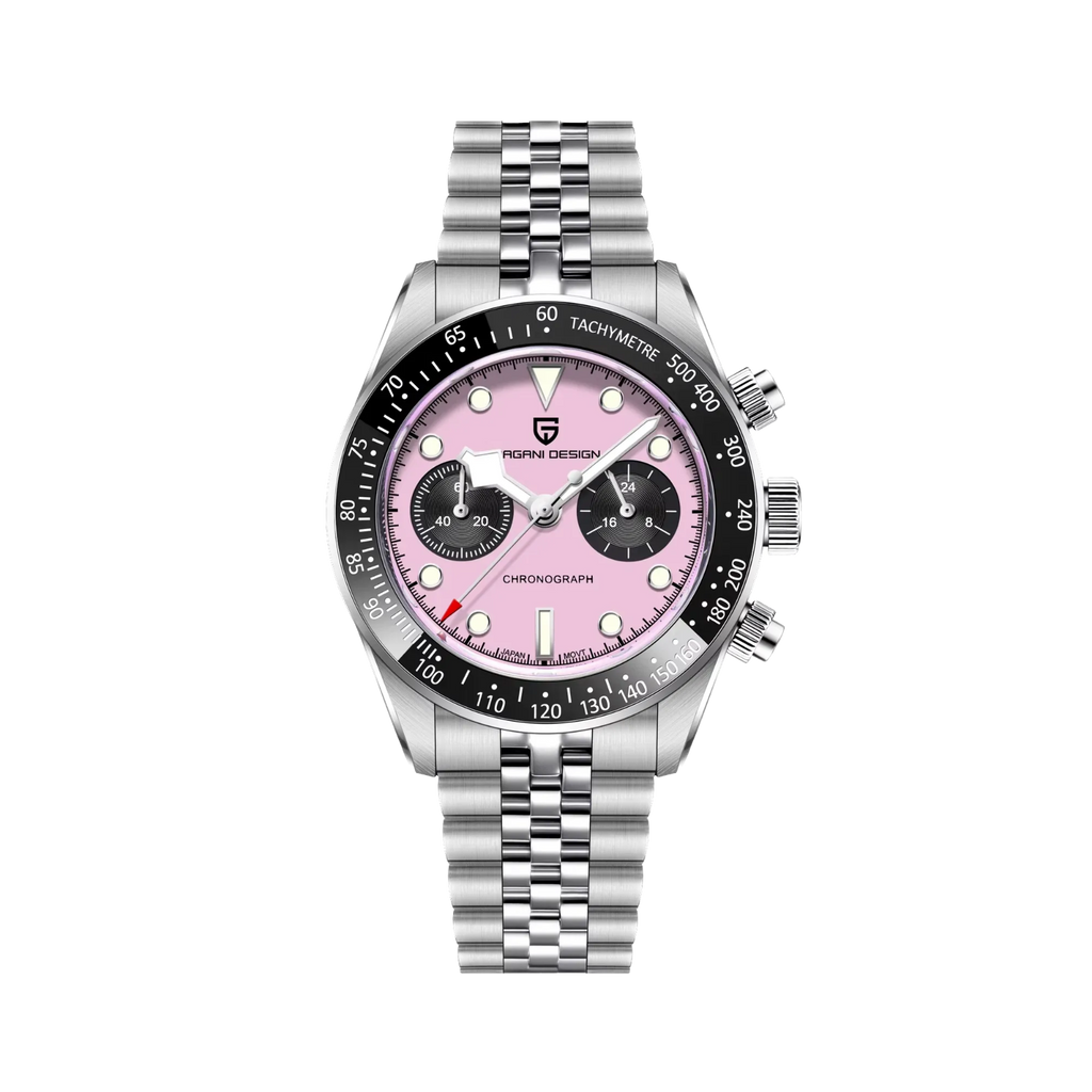 PAGANI DESIGN PD-1813 BB Flamingo chronograph watch with pink dial, front view