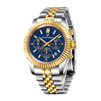 PAGANI DESIGN PD-1814 rattrapante watch with blue dial and two-tone bracelet, front view
