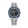 PAGANI DESIGN PD-1816 VK67 chronograph with blue bezel, black dial and steel bracelet, front view