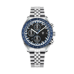 PAGANI DESIGN PD-1816 VK67 chronograph with blue bezel, black dial and steel bracelet, front view
