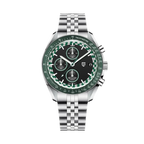 PAGANI DESIGN PD-1816 VK67 chronograph with green bezel, black dial and steel bracelet, front view