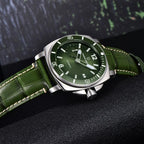 PAGANI DESIGN PD-1820 automatic watch with green dial and green leather strap, angled detail