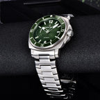 PAGANI DESIGN PD-1820 automatic men's watch with green camo skeleton dial on black rubber strap, front