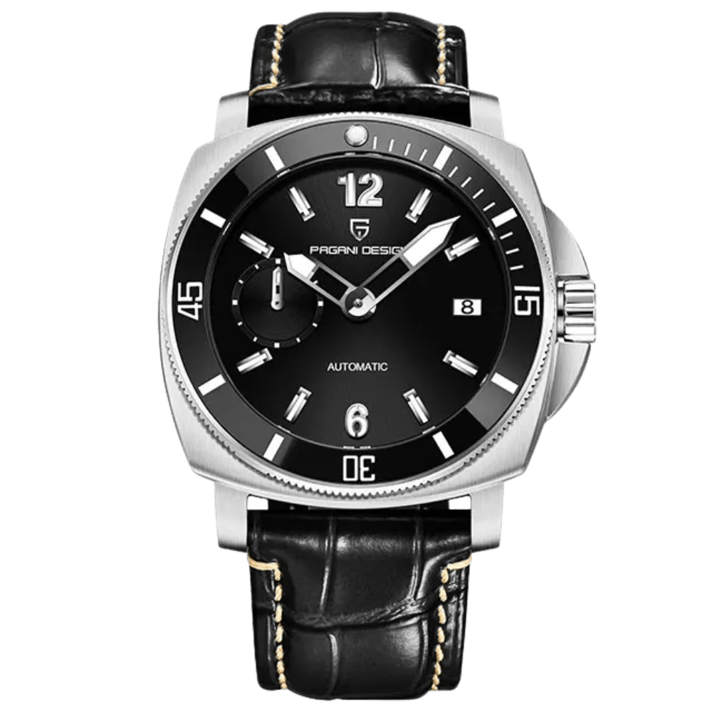 Pagani Design PD-1820 watch with black leather dial