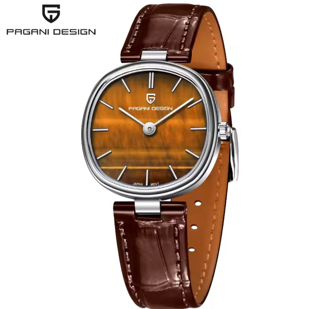 Pagani Design PD-1825 brown tiger's eye dial women's watch, steel case and brown leather strap