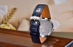 Pagani Design PD-1825 stainless steel pin buckle on the blue leather strap, caseback behind