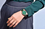 Pagani Design PD-1825 green model on the wrist, paired with a green jacket sleeve