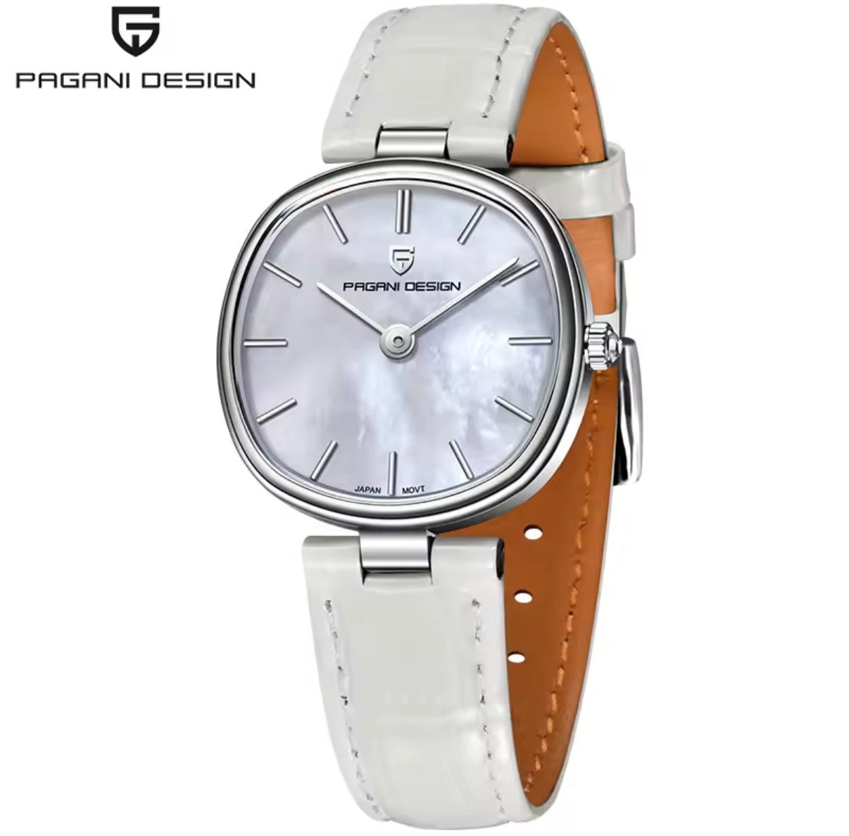 Pagani Design PD-1825 white mother-of-pearl dial women's watch on white leather strap