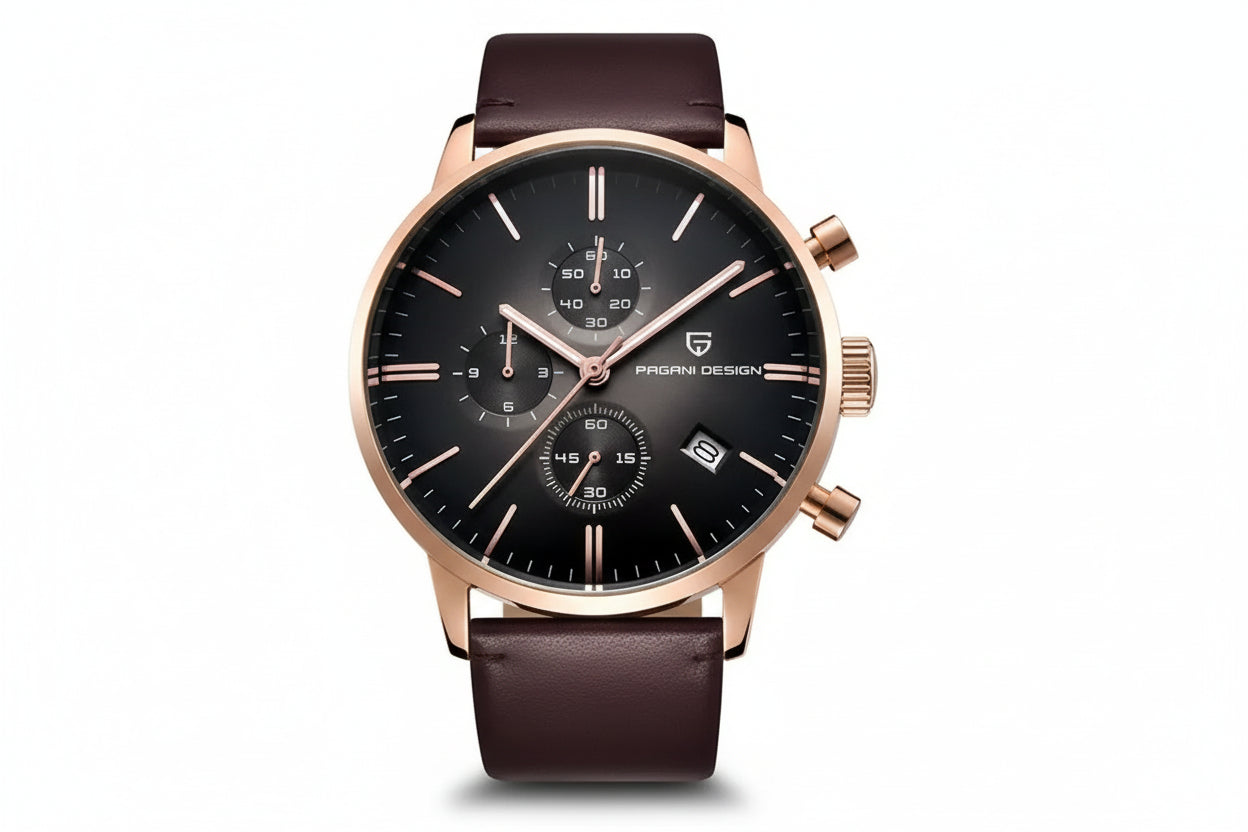 PAGANI DESIGN PD-2720K chronograph with silver case, white dial and steel bracelet, front view