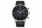 PAGANI DESIGN PD-2720K chronograph with silver case, black dial and black leather strap, front view