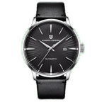 Pagani Design PD-2770 black dial automatic watch with steel case and black leather strap