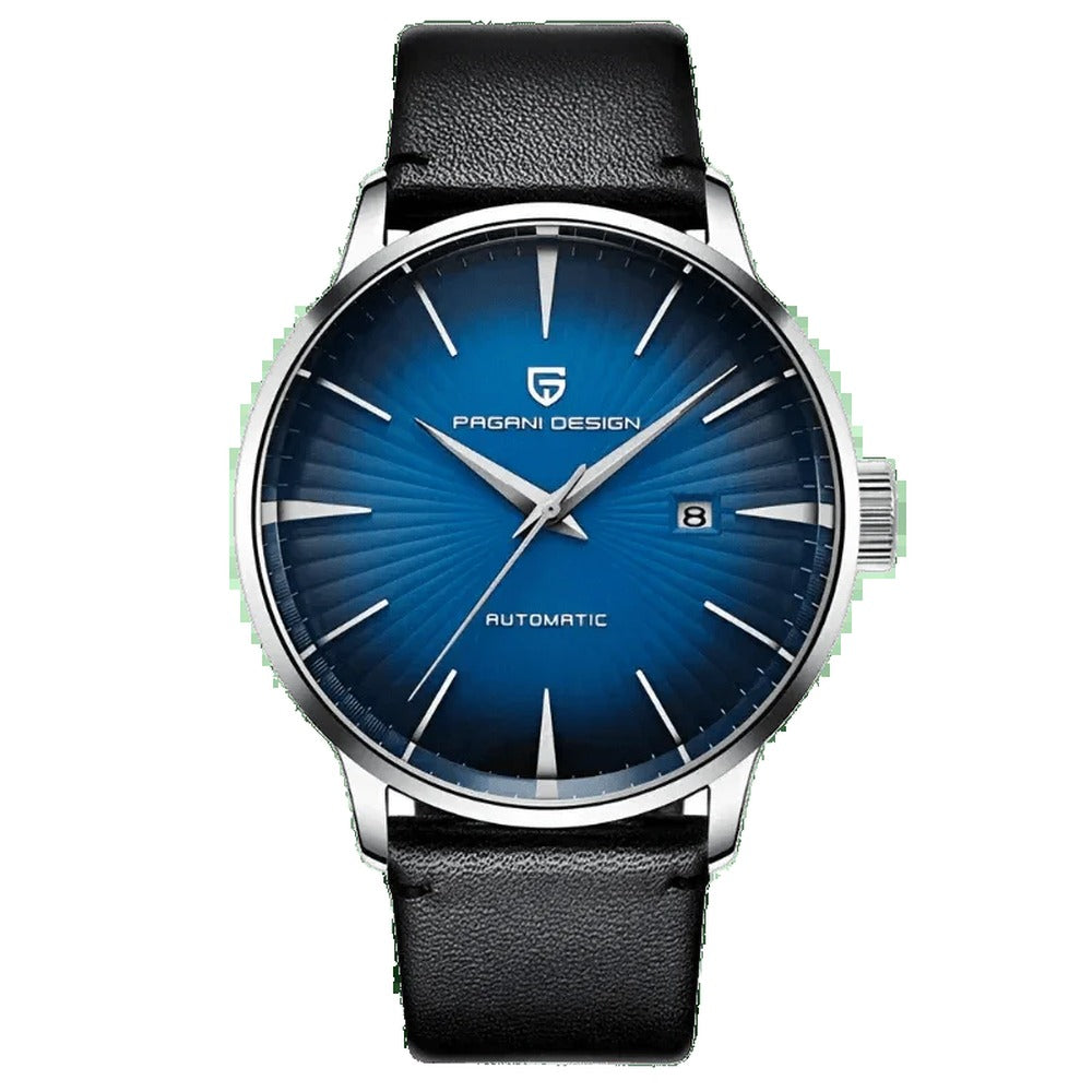 Pagani Design PD-2770 blue gradient dial automatic watch, steel case on black leather strap