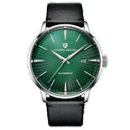 Pagani Design PD-2770 green sunburst dial automatic watch, steel case on black leather strap