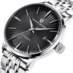 Pagani Design PD-2770 black dial angled view on stainless steel bracelet with date window