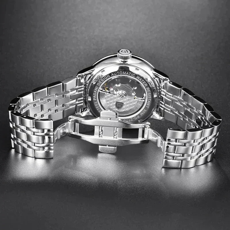 Pagani Design PD-2770 steel bracelet folding clasp shown with the watch turned face down