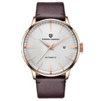 Pagani Design PD-2770 white dial automatic watch, rose gold case on brown leather strap