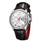 Pagani Design PD-3306 white chronograph dial with tachymeter, steel case and black leather strap