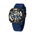 PAGANI DESIGN PD-YN009 camouflage hollow dial watch black case blue camo dial blue rubber strap angled view