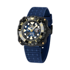 PAGANI DESIGN PD-YN009 camouflage hollow dial watch black case blue camo dial blue rubber strap angled view