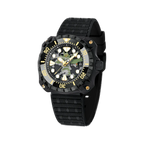PAGANI DESIGN PD-YN009 camouflage hollow dial watch black case green camo skeleton dial angled view