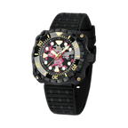 PAGANI DESIGN PD-YN009 camouflage hollow dial watch black case red camo skeleton dial angled view