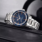 PAGANI DESIGN PD-YS005 41MM automatic watch side profile with blue dial and stainless bracelet