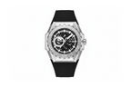 Pagani Design PD-YS007 skeleton automatic watch silver case black skeleton dial black rubber strap front view