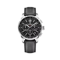 PAGANI DESIGN PD-YS008 VK63 chronograph watch black dial silver case black fabric strap front view