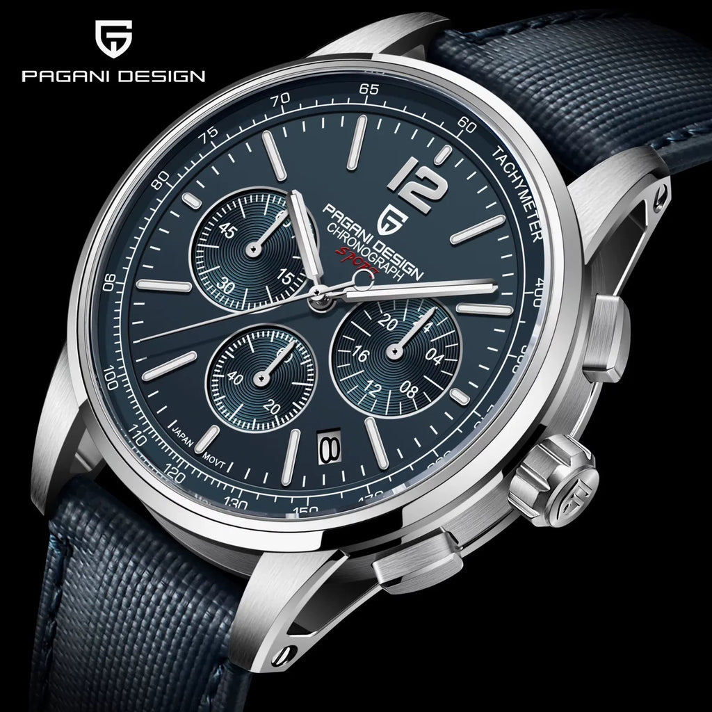 PAGANI DESIGN PD-YS008 VK63 chronograph watch with blue dial, detail view