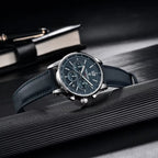 PAGANI DESIGN PD-YS008 VK63 chronograph watch with dark blue dial and fabric strap on ridged surface