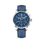 PAGANI DESIGN PD-YS008 VK63 chronograph watch blue dial silver case blue fabric strap front view