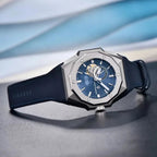 PAGANI DESIGN PD-YS010 octagonal watch with blue dial and blue rubber strap front view
