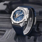 PAGANI DESIGN PD-YS010 octagonal watch with blue dial and blue leather strap angled view