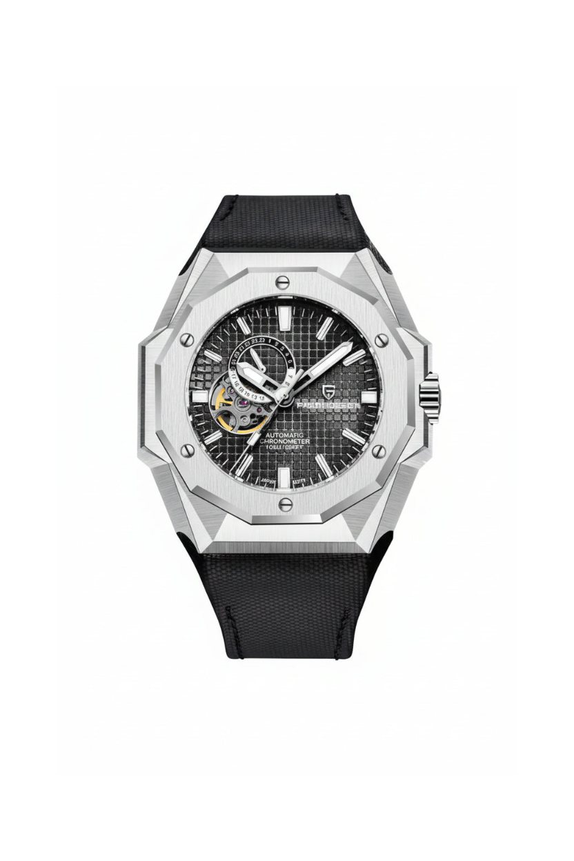 PAGANI DESIGN PD-YS010 skeleton watch with blue dial and black bezel