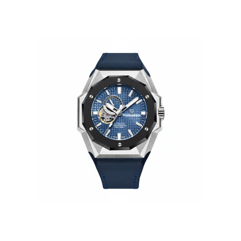 PAGANI DESIGN PD-YS010 skeleton watch with white dial, front angle