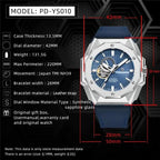 PAGANI DESIGN PD-YS010 skeleton watch with blue dial, front angle