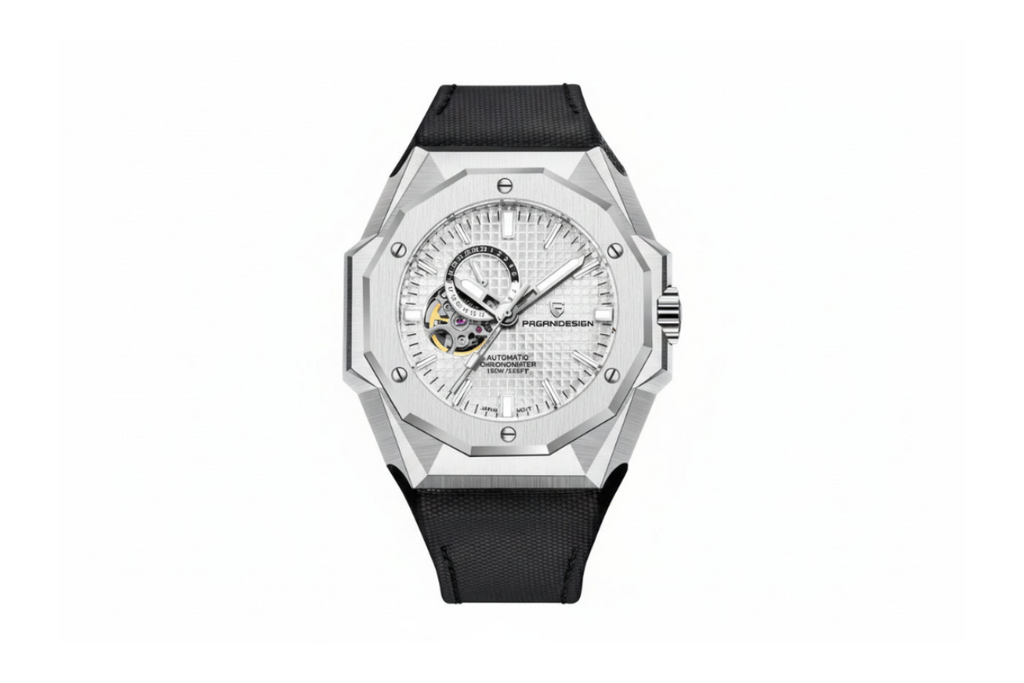 PAGANI DESIGN PD-YS010 skeleton watch with white dial, detail view