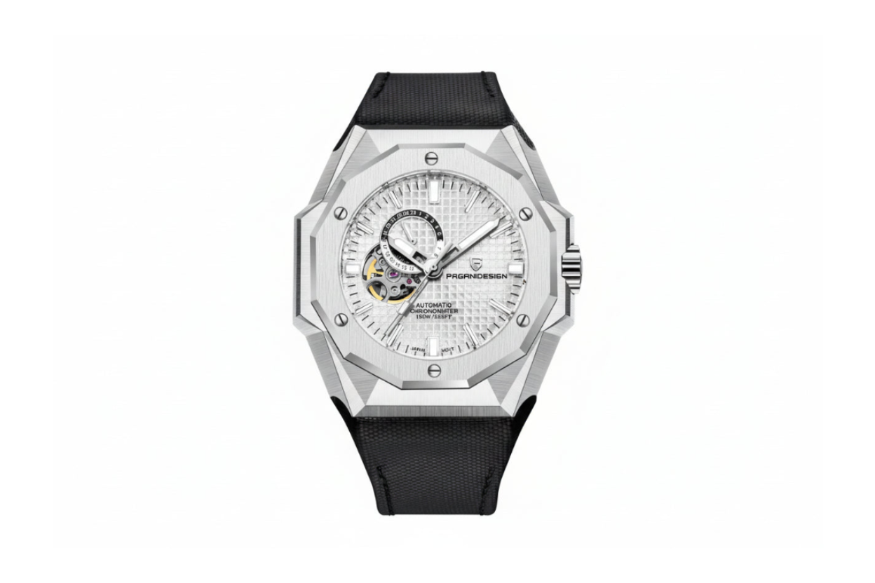 PAGANI DESIGN PD-YS010 skeleton watch with white dial, detail view