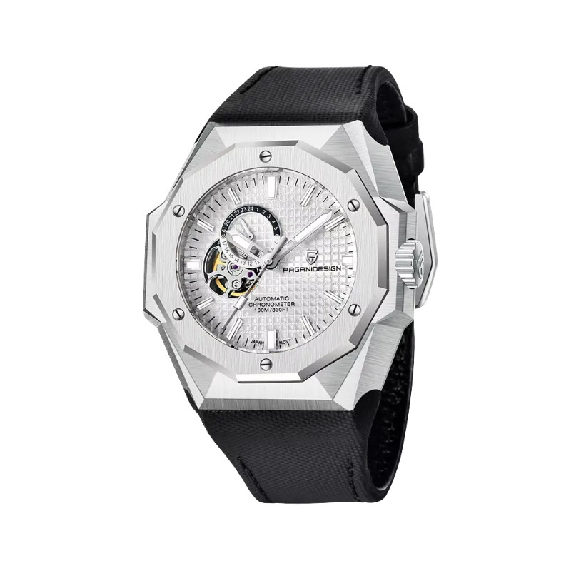 PAGANI DESIGN PD-YS010 skeleton watch with white dial, front view