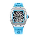 PAGANI DESIGN PD-YS012 skeleton watch, black case light blue strap