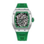 PAGANI DESIGN PD-YS012 skeleton watch with green strap, front view