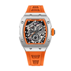 PAGANI DESIGN PD-YS012 skeleton watch with orange strap, front view