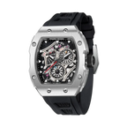 PAGANI DESIGN PD-YS012 skeleton watch, silver case black strap angle