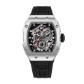 PAGANI DESIGN PD-YS012 skeleton watch, silver case black strap