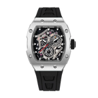 PAGANI DESIGN PD-YS012 skeleton watch, silver case black strap