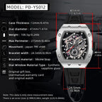 PAGANI DESIGN PD-YS012 skeleton watch specifications graphic with dimensions