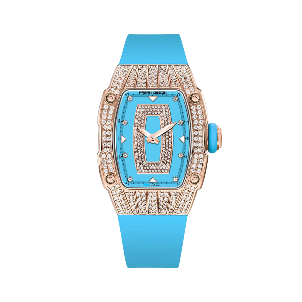 PAGANI DESIGN PD-YS013 women's tonneau watch, blue dial rose gold case