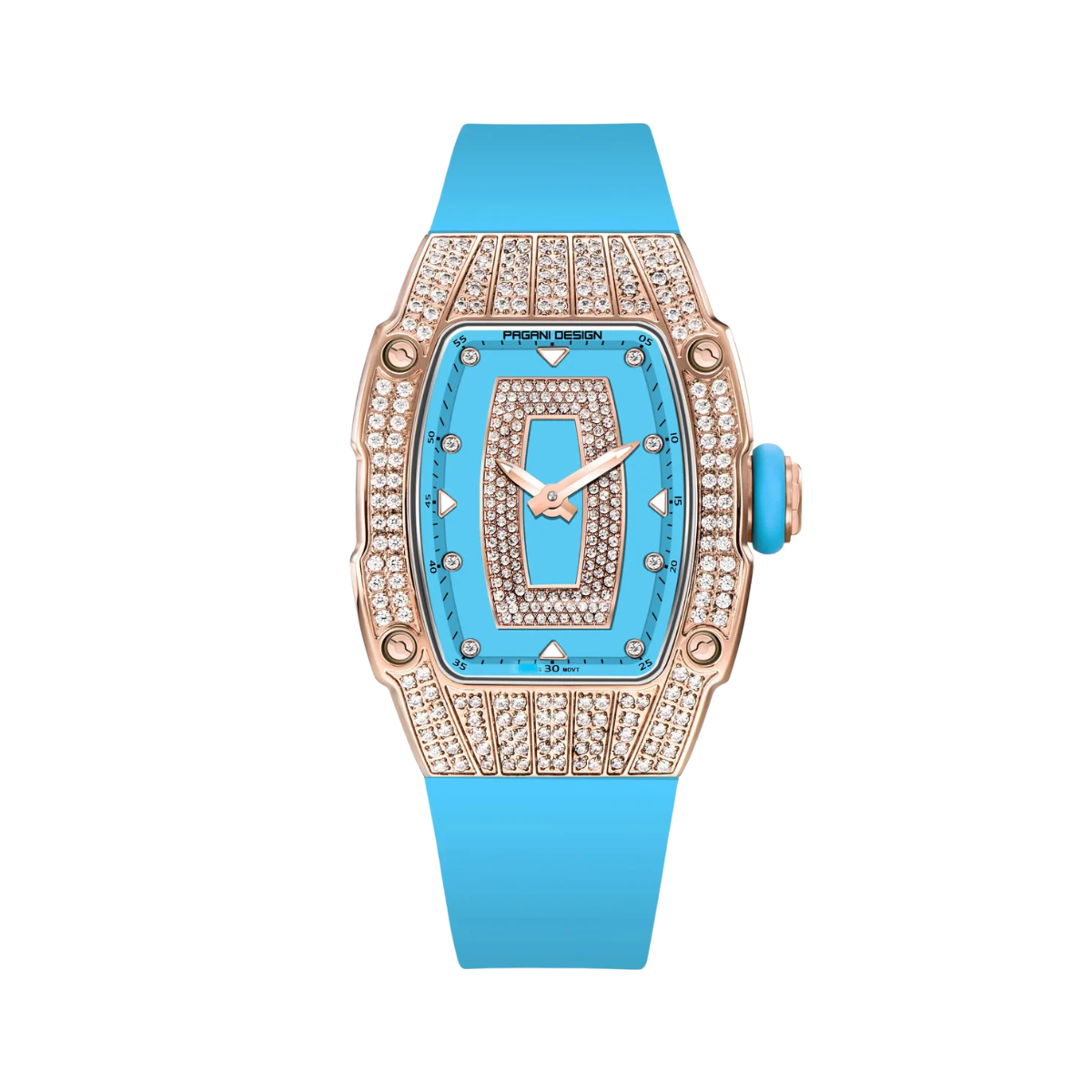 PAGANI DESIGN PD-YS013 women's tonneau watch, blue dial rose gold case