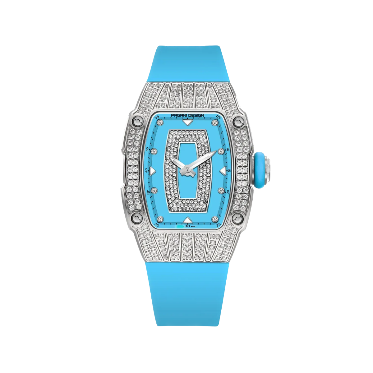 PAGANI DESIGN PD-YS013 women's tonneau watch, blue dial silver case